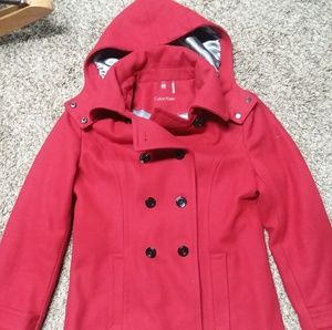 Red Calvin Klein Double Button Pea Coat size 8